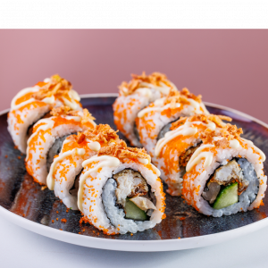 soft shell crab and yuzu tobiko iso